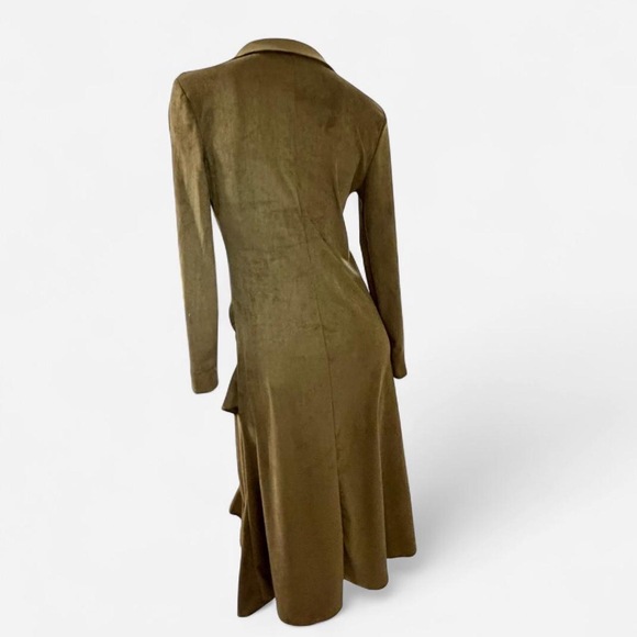 Khaki green velvet button up dress with ruffle hem whimsygoth size small - Picture 4 of 8